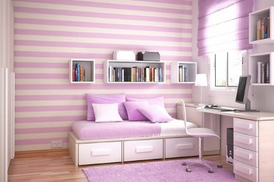 Фиолетовый цвет стен в спальне